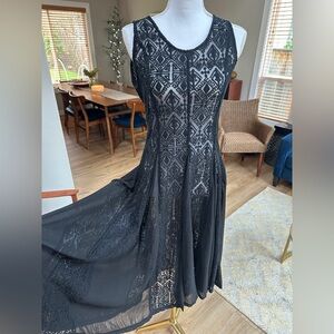 Black whimsigoth sheer textured pattern sleeveless midi dress